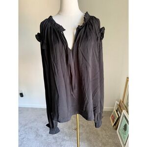 GAP Black Long Sleeve Ruffle Blouse‎ XXL Romantic Feminine Modern Flowy